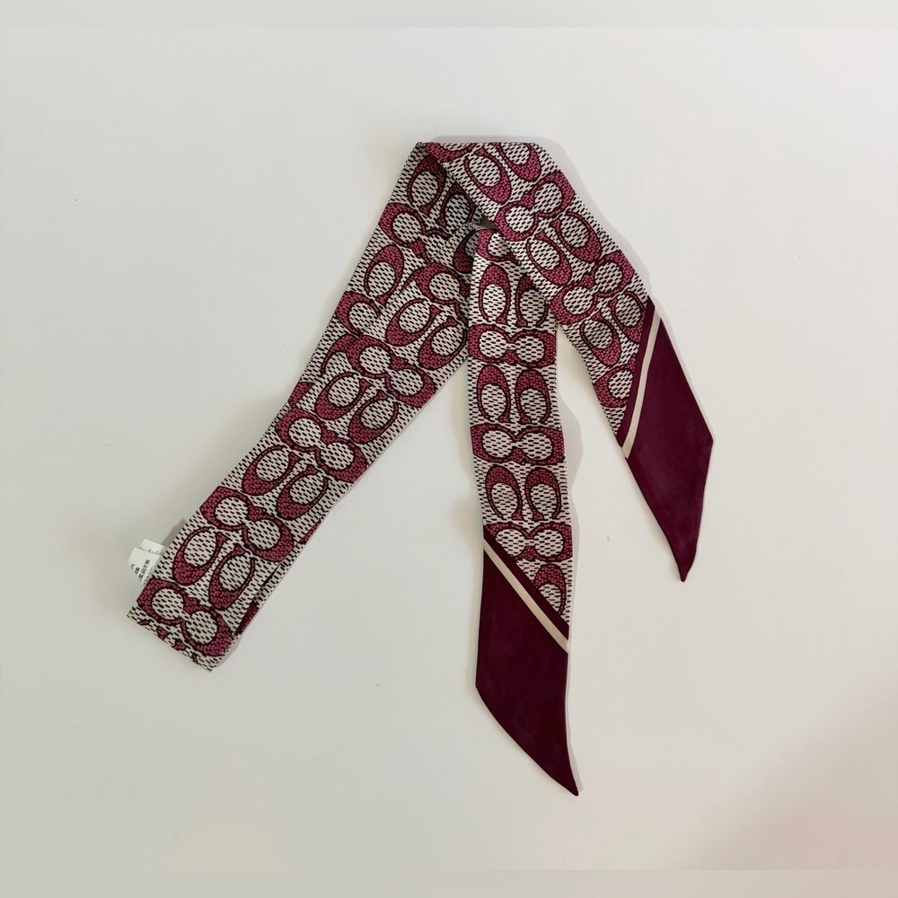 Coach - Textured Signature Print Silk Skinny Scarf - Picture 2 of 3